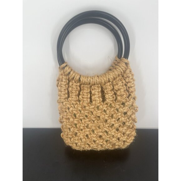 Vintage Brown Macrame Handbag Circle Handles Handmade - Picture 2 of 3